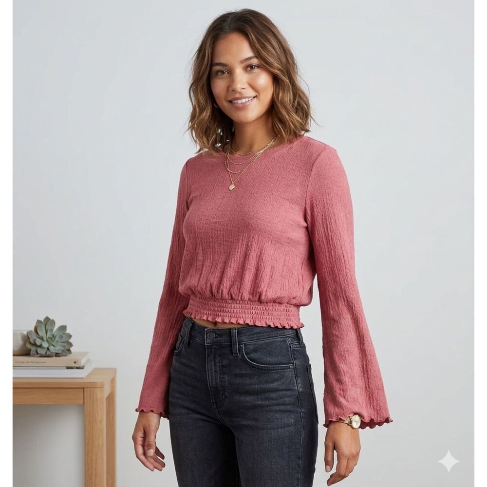 Madewell Texture  Thread Smocked Bell Sleeve Top Y2K Retro Women's Size Medium